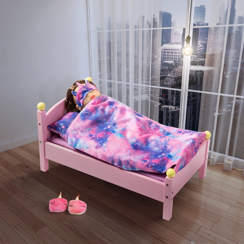 K. T. Fancy K.T. Fancy 8 PCS 18 Inch Girl Doll Clothes and Accessories Sleeping Sheet Pajamas Eye Mask Unicorn Slippers Pillow(Doll and Bed are Not Included) - Image 3